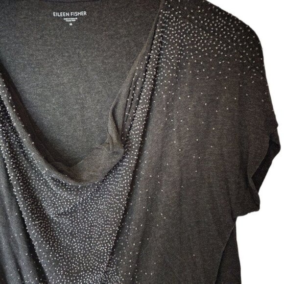 Eileen Fisher Beaded Charcoal Black Cowl Neck Top Tee size M Medium - Picture 4 of 10